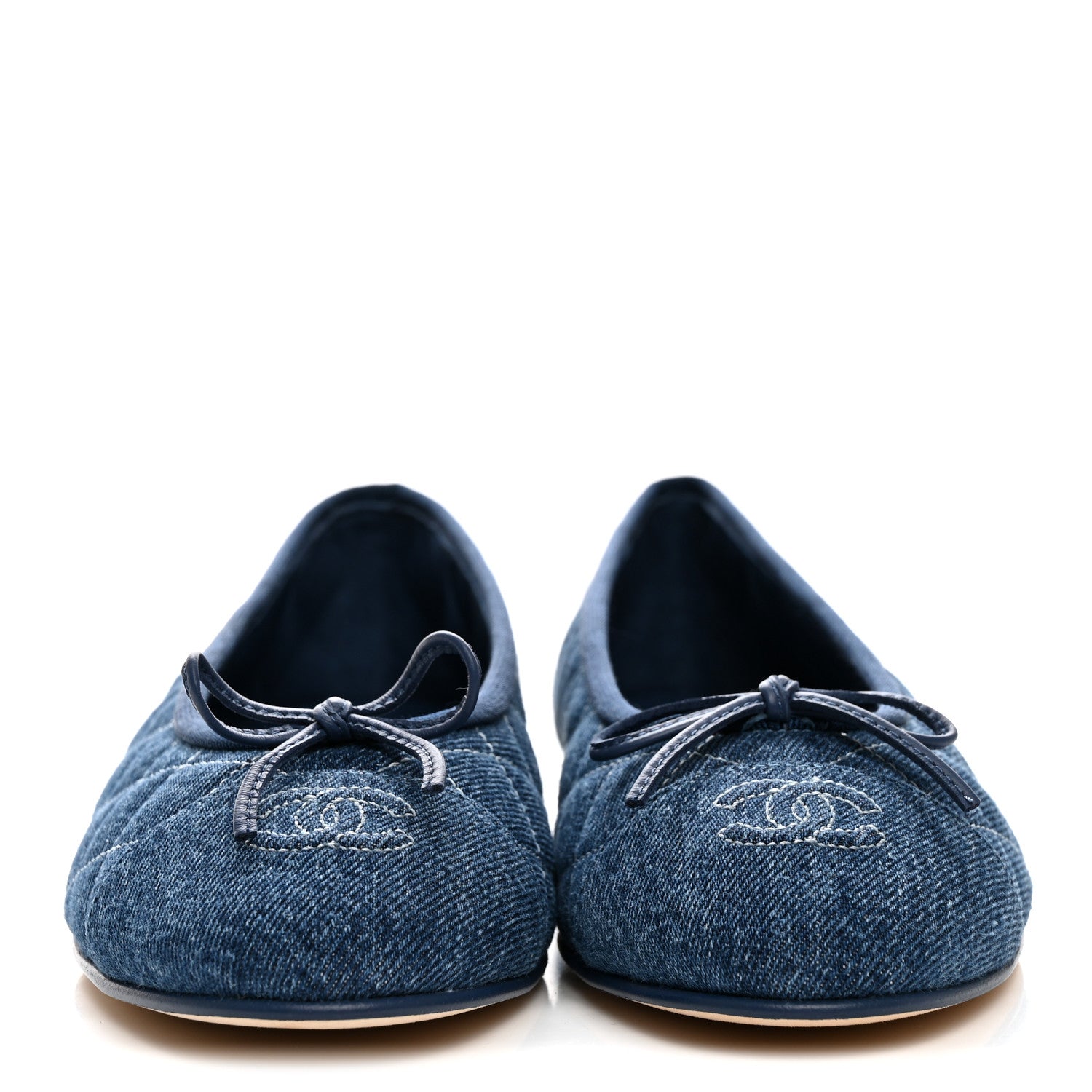 Chanel Washed Denim Quilted Cap Toe CC Ballerina Flats 39.5 Blue 3 of 10