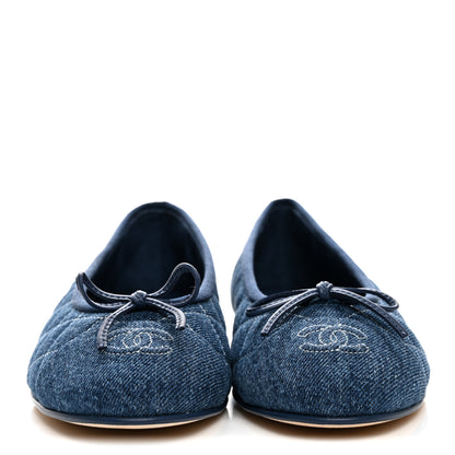 Chanel Washed Denim Quilted Cap Toe CC Ballerina Flats 39.5 Blue 3 of 10