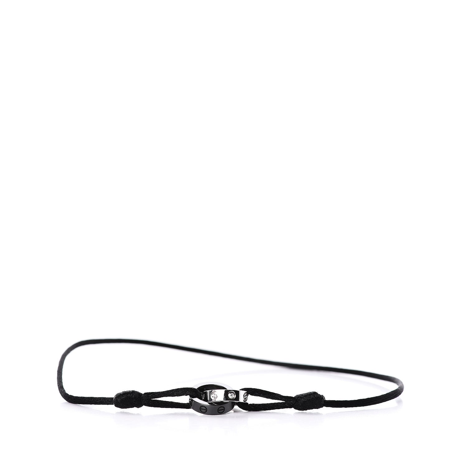 18K White Gold Ceramic 4 Diamond LOVE Cord Bracelet Black