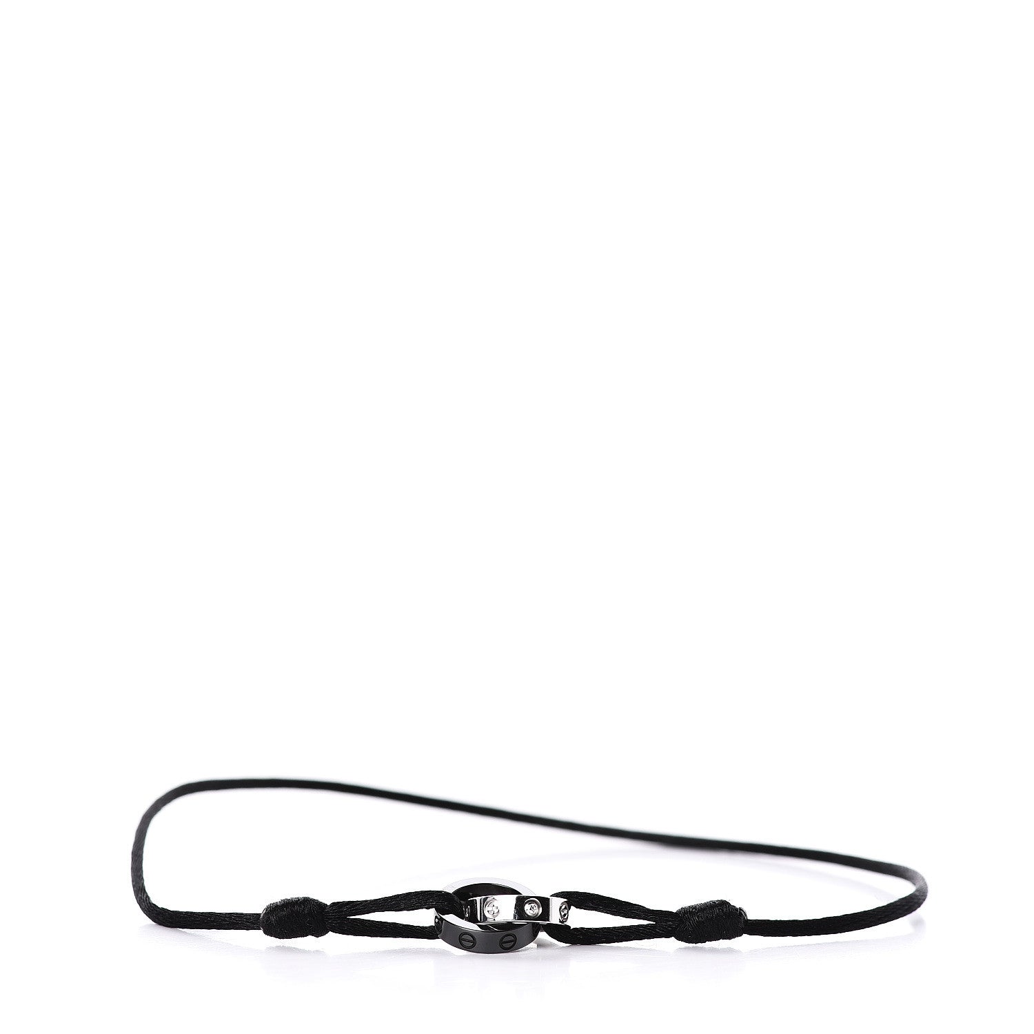 Cartier 18K White Gold Ceramic 4 Diamond LOVE Cord Bracelet Black 1 of 5