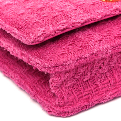 Chanel Wool Tweed Lambskin Quilted Chanel 19 Wallet On Chain WOC Fuchsia 7 of 8