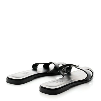 Hermes Box Calfskin Oran Sandals 39.5 Black 4 of 8