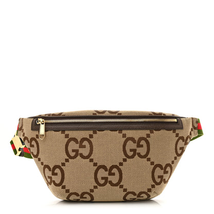 Gucci Monogram Jumbo GG Textured Dollar Calfskin Web Belt Bag Camel Ebony New Acero 1 of 10