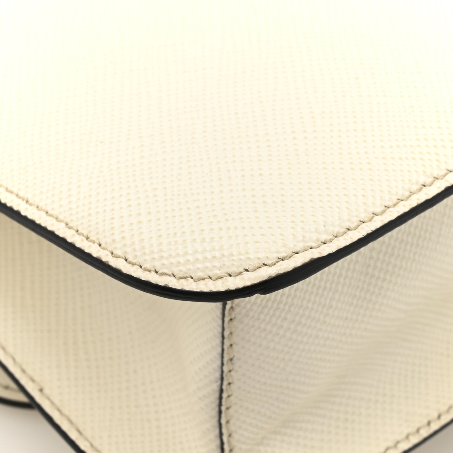 Saffiano Cuir Triangle Embleme Flap Shoulder Bag White