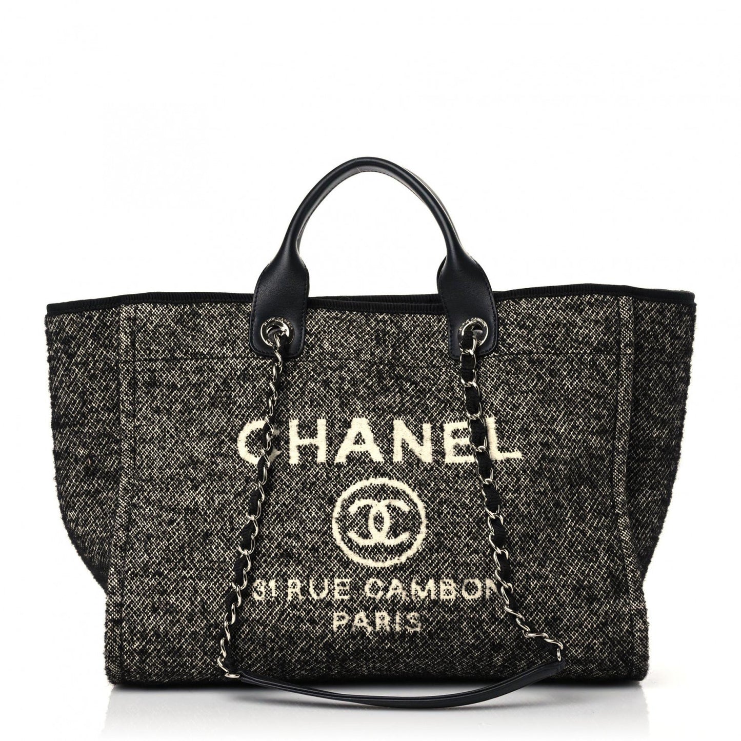 Mixed Fibers Calfskin Medium Deauville Tote Black