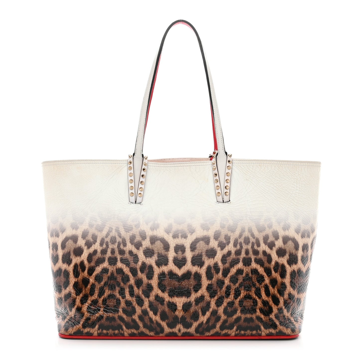 CHRISTIAN LOUBOUTIN Calfskin Degrade Leopard Print Spikes East West Cabata Tote White Multi