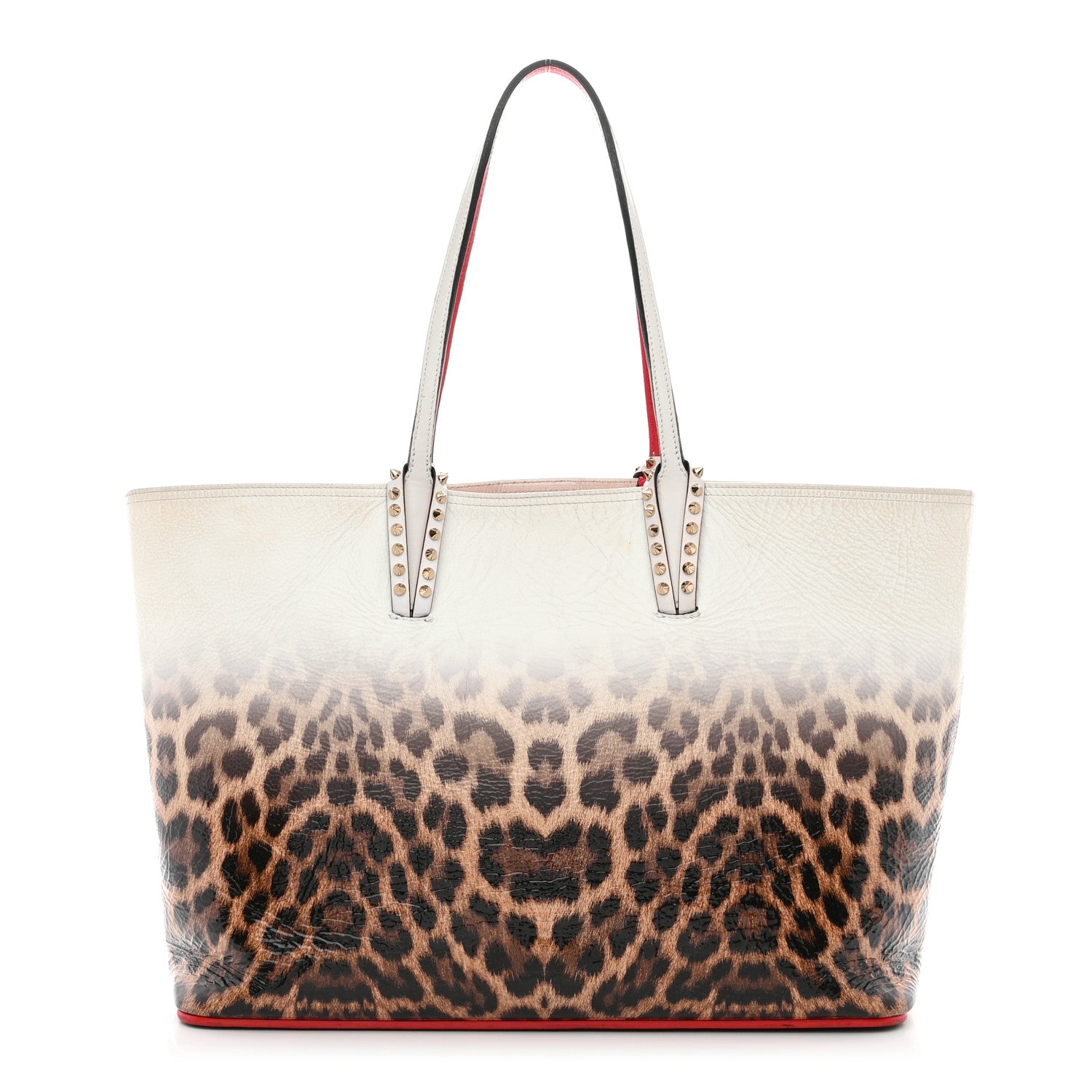 Christian Louboutin CHRISTIAN LOUBOUTIN Calfskin Degrade Leopard Print Spikes East West Cabata Tote White Multi 1 of 17