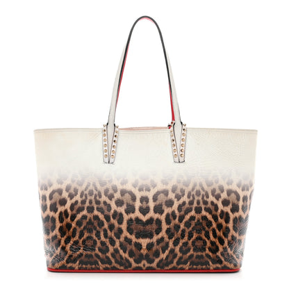 Christian Louboutin CHRISTIAN LOUBOUTIN Calfskin Degrade Leopard Print Spikes East West Cabata Tote White Multi 1 of 17