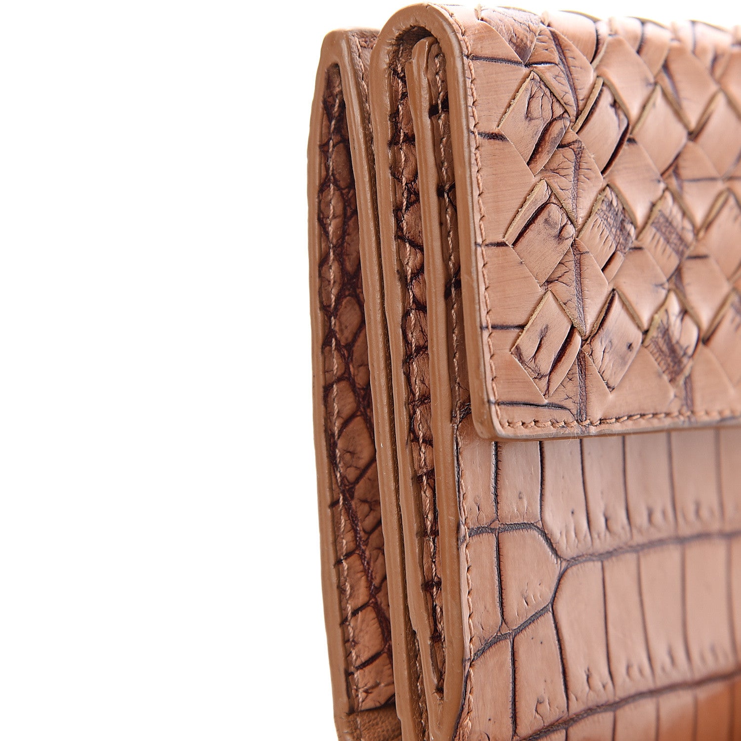 Bottega Veneta Crocodile Intrecciato Continental Wallet Light Brown 8 of 10