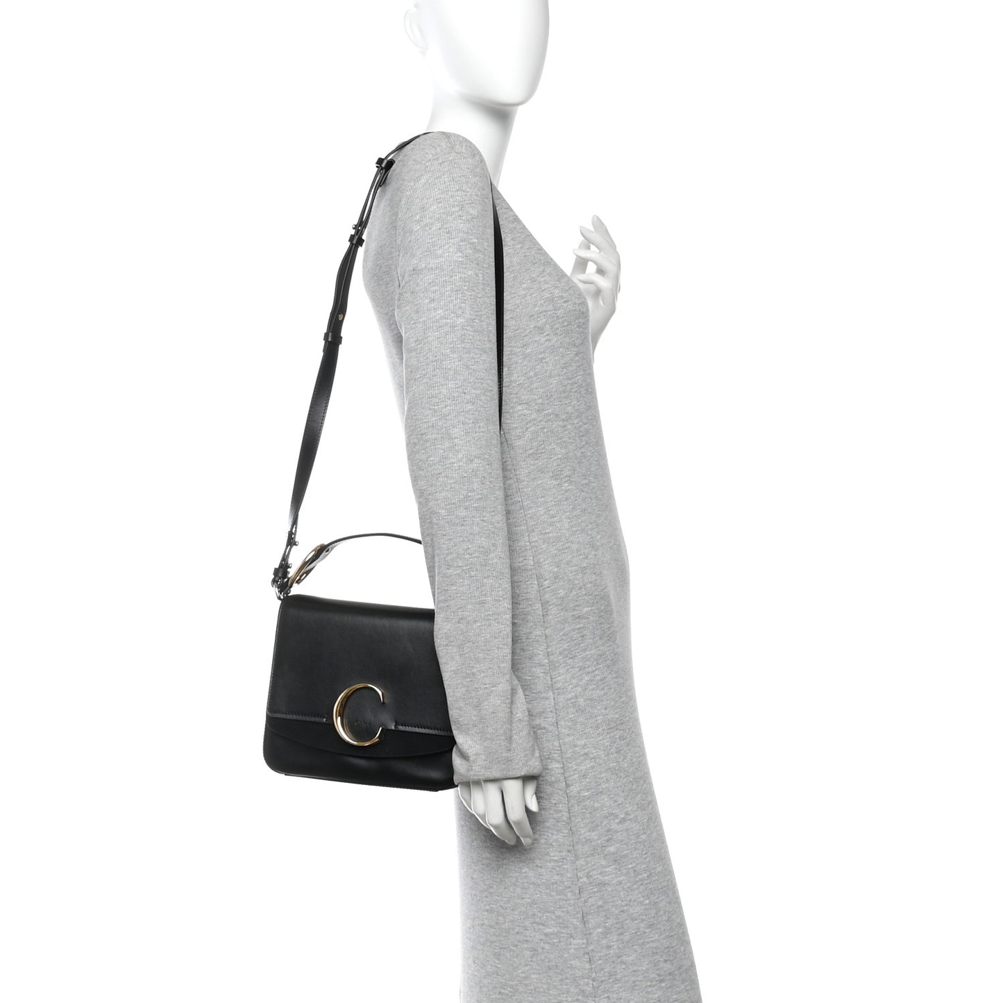 Shiny Calfskin Suede Small C Double Carry Black