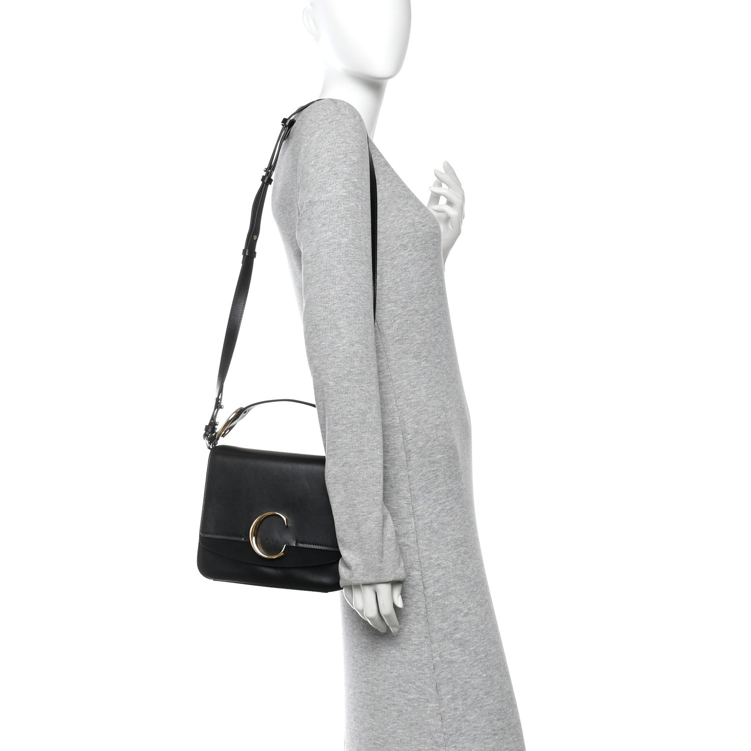 Chloe Shiny Calfskin Suede Small C Double Carry Black 2 of 13