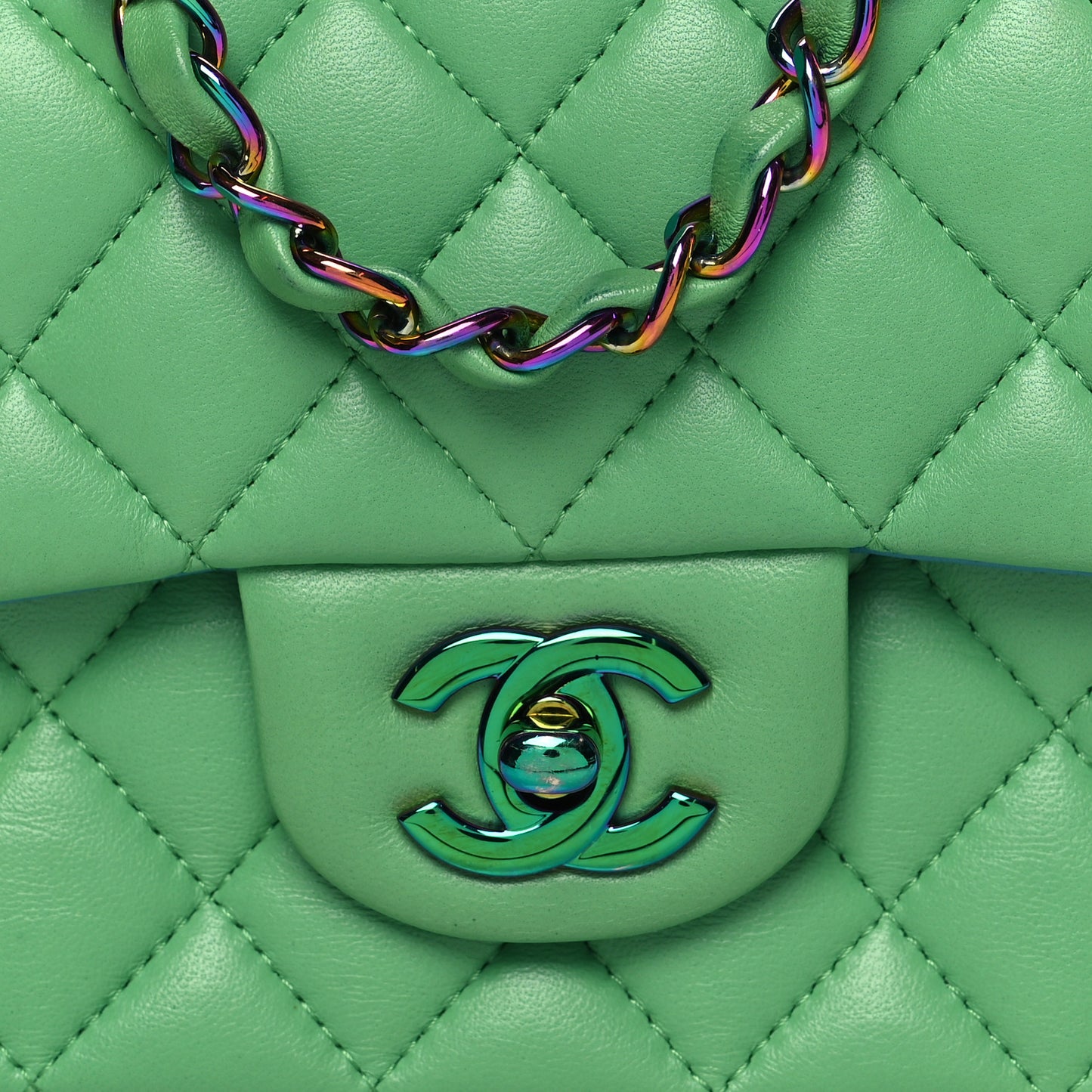 Lambskin Quilted Mini Rectangular Flap Green Blue