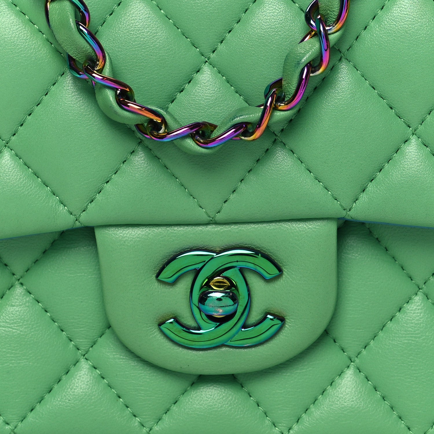 Chanel Lambskin Quilted Mini Rectangular Flap Green Blue 8 of 11