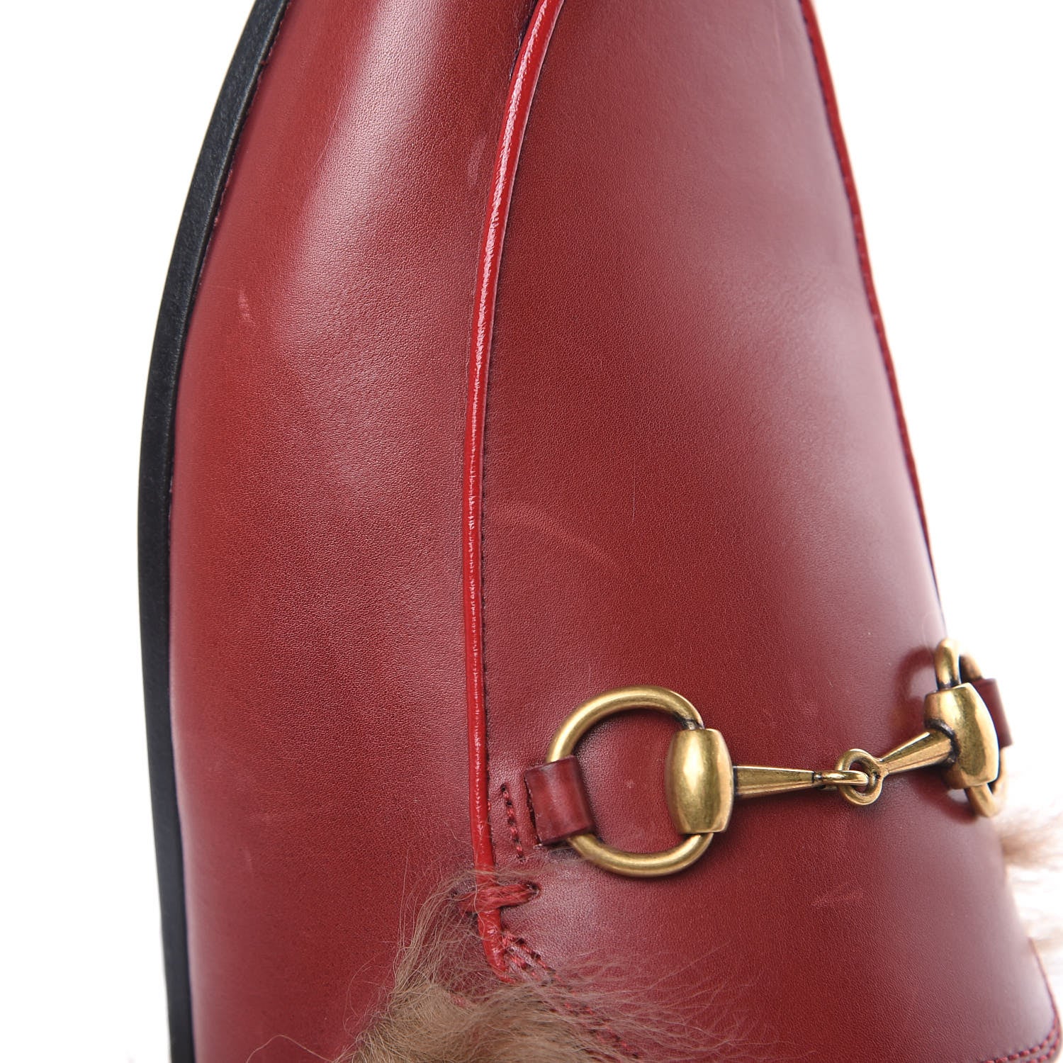 Gucci Betis Glamour Calfskin Fur Womens Princetown Slippers 36 Hibiscus Red Naturale 11 of 13
