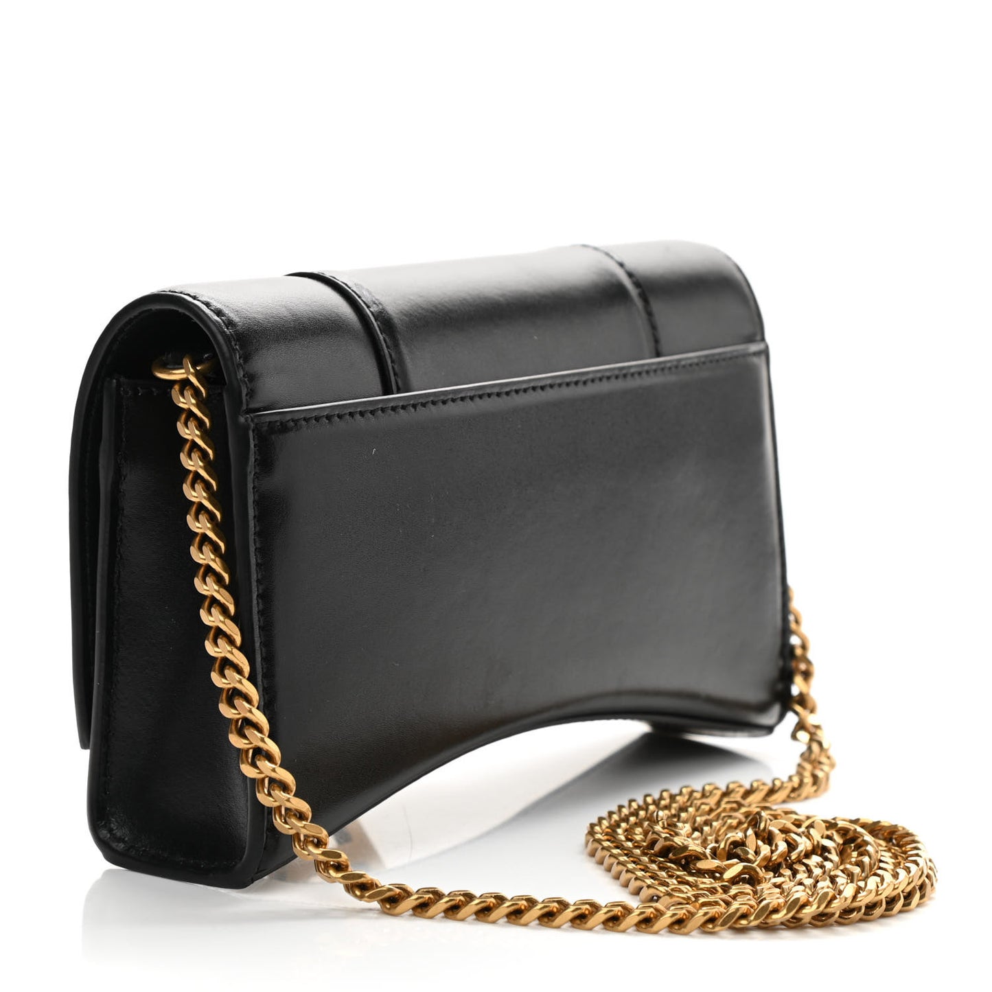 Shiny Box Calfskin Hourglass Chain Bag Black