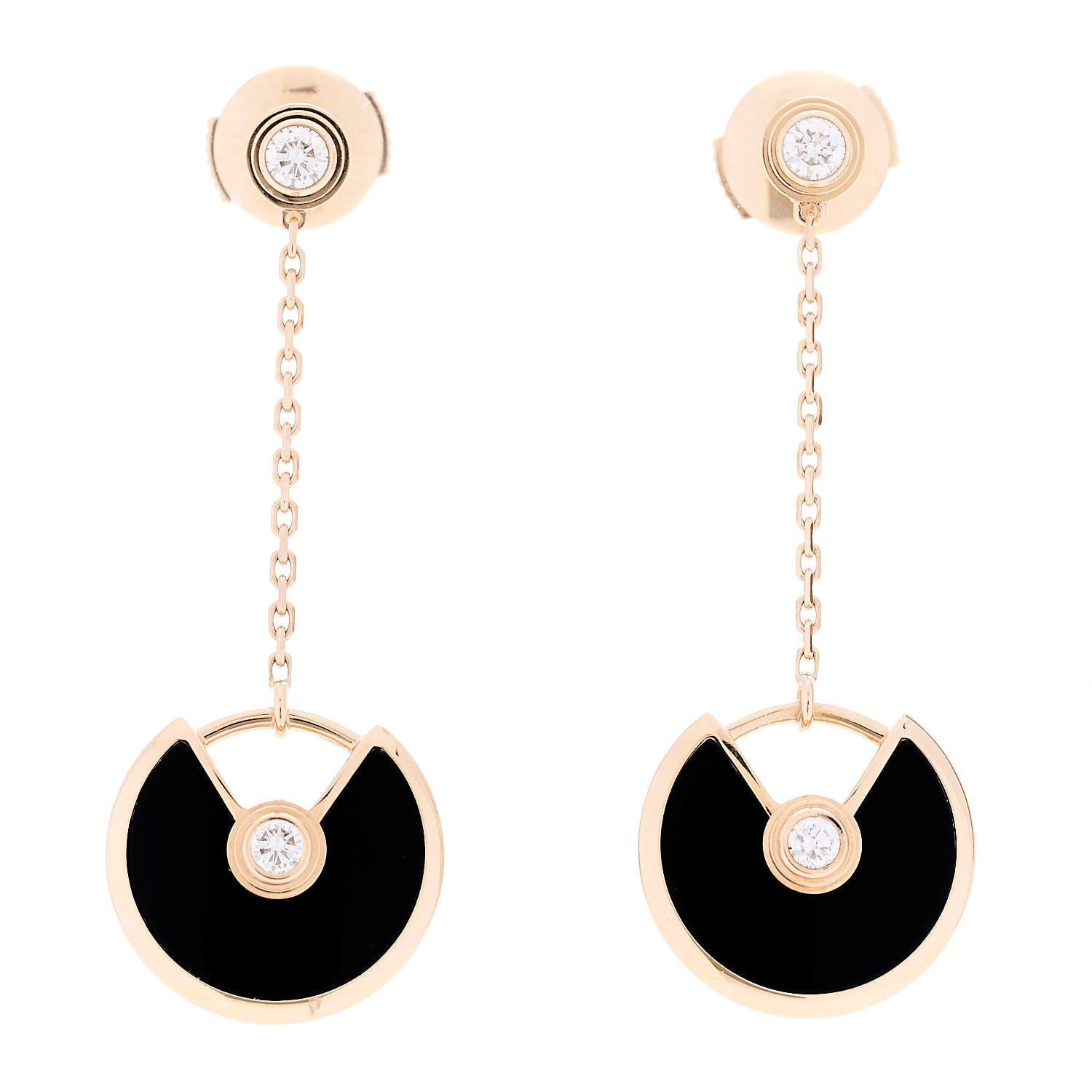 Cartier 18K Pink Gold Diamond Black Onyx Amulette de Cartier Drop Earrings 1 of 6