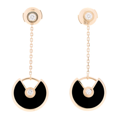 Cartier 18K Pink Gold Diamond Black Onyx Amulette de Cartier Drop Earrings 1 of 6