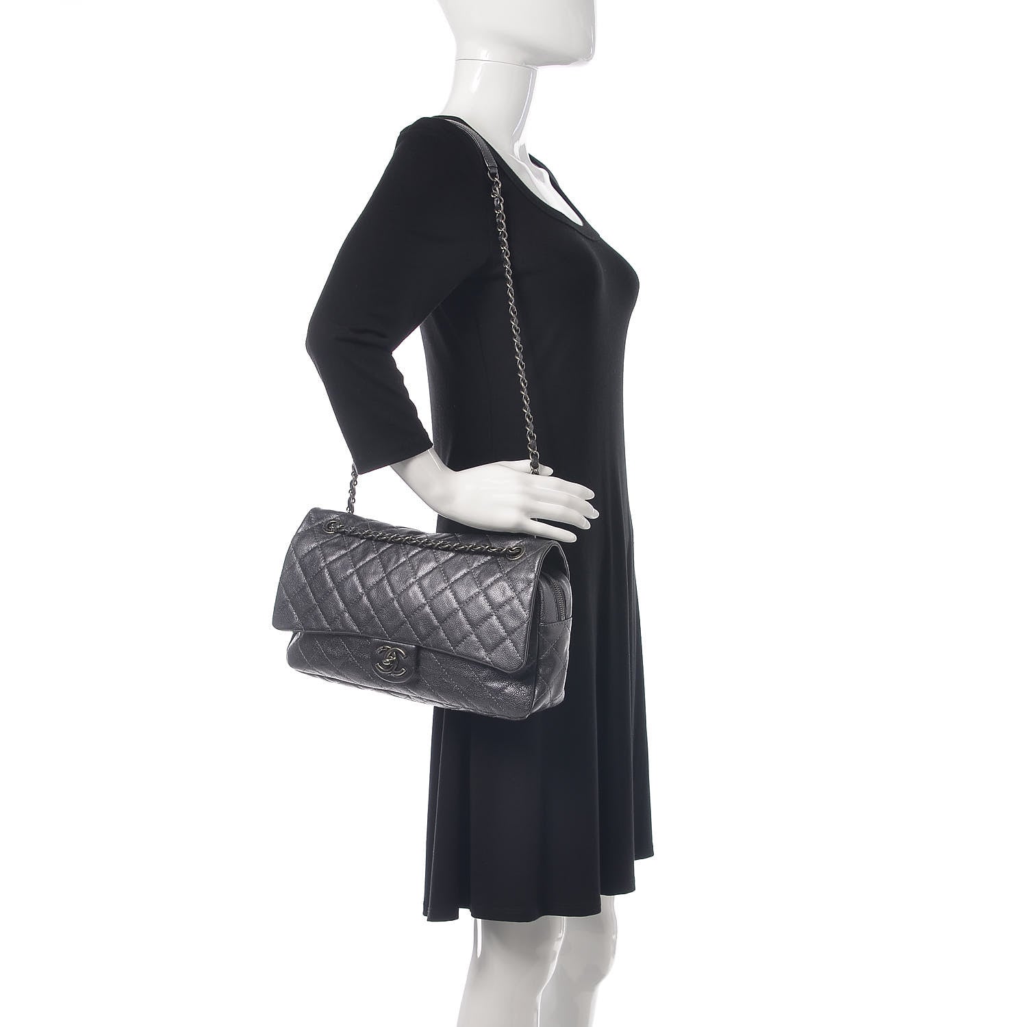 Chanel Iridescent Caviar Quilted Large Chic Flap Grey 2 of 10
