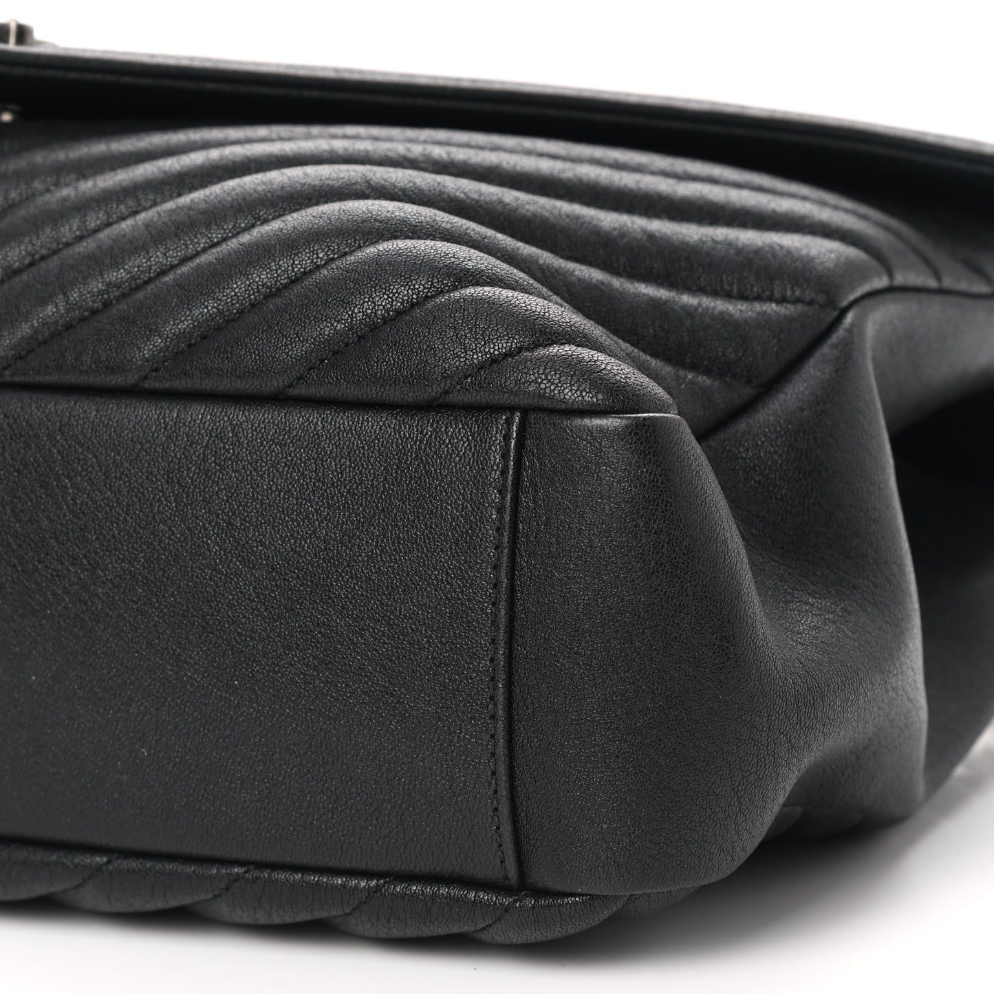 Sheepskin Matelasse Chevron Monogram Large College Satchel Black