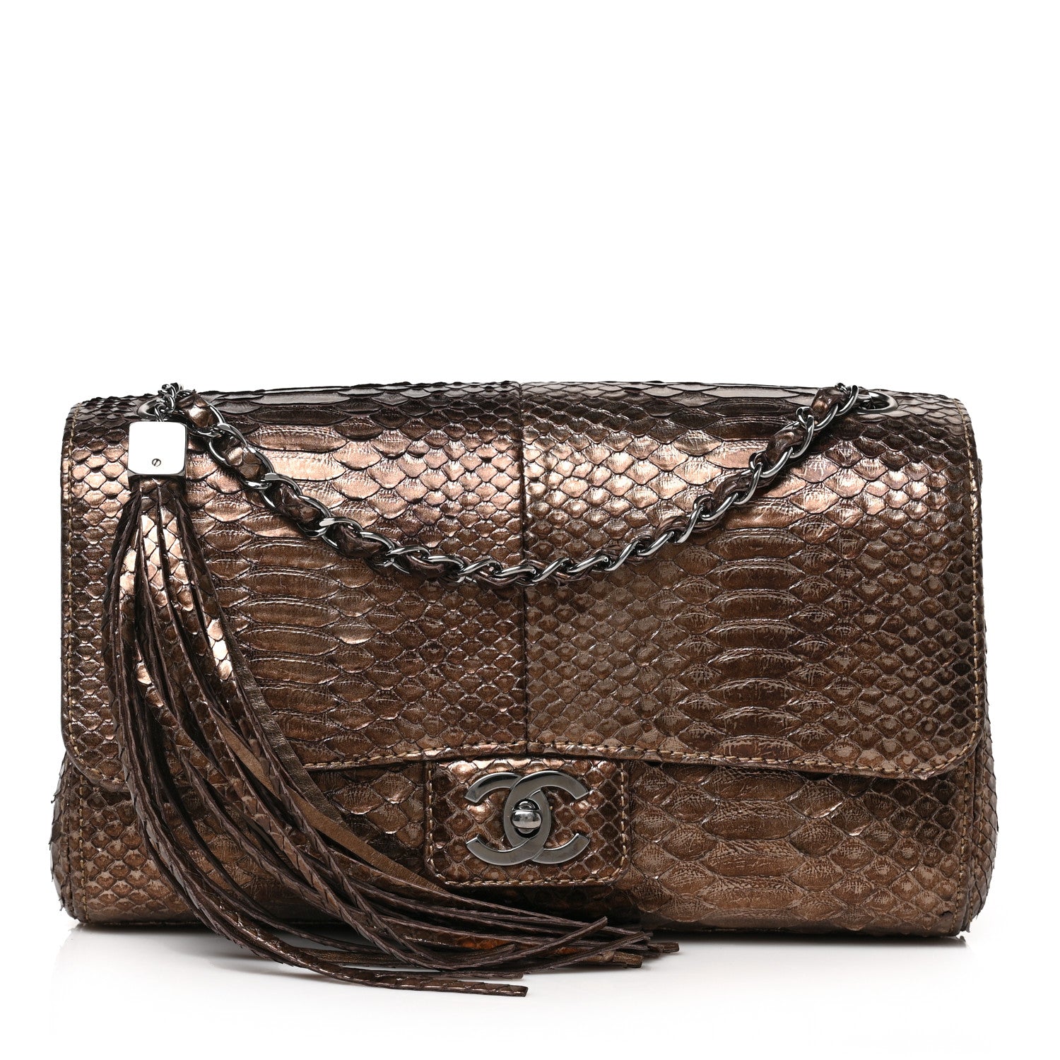 Chanel Metallic Snakeskin Medium Soho Tassel Flap Bronze 1 of 10