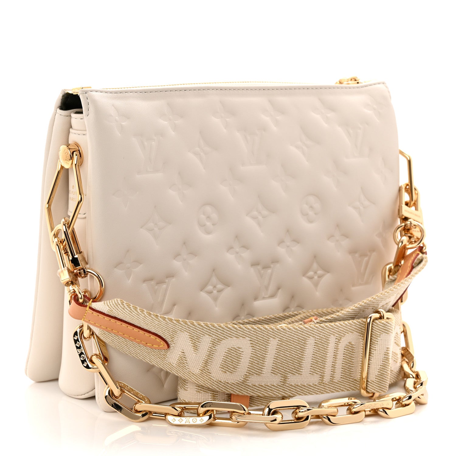 Louis Vuitton Lambskin Embossed Monogram Coussin PM Beige Cream 3 of 10