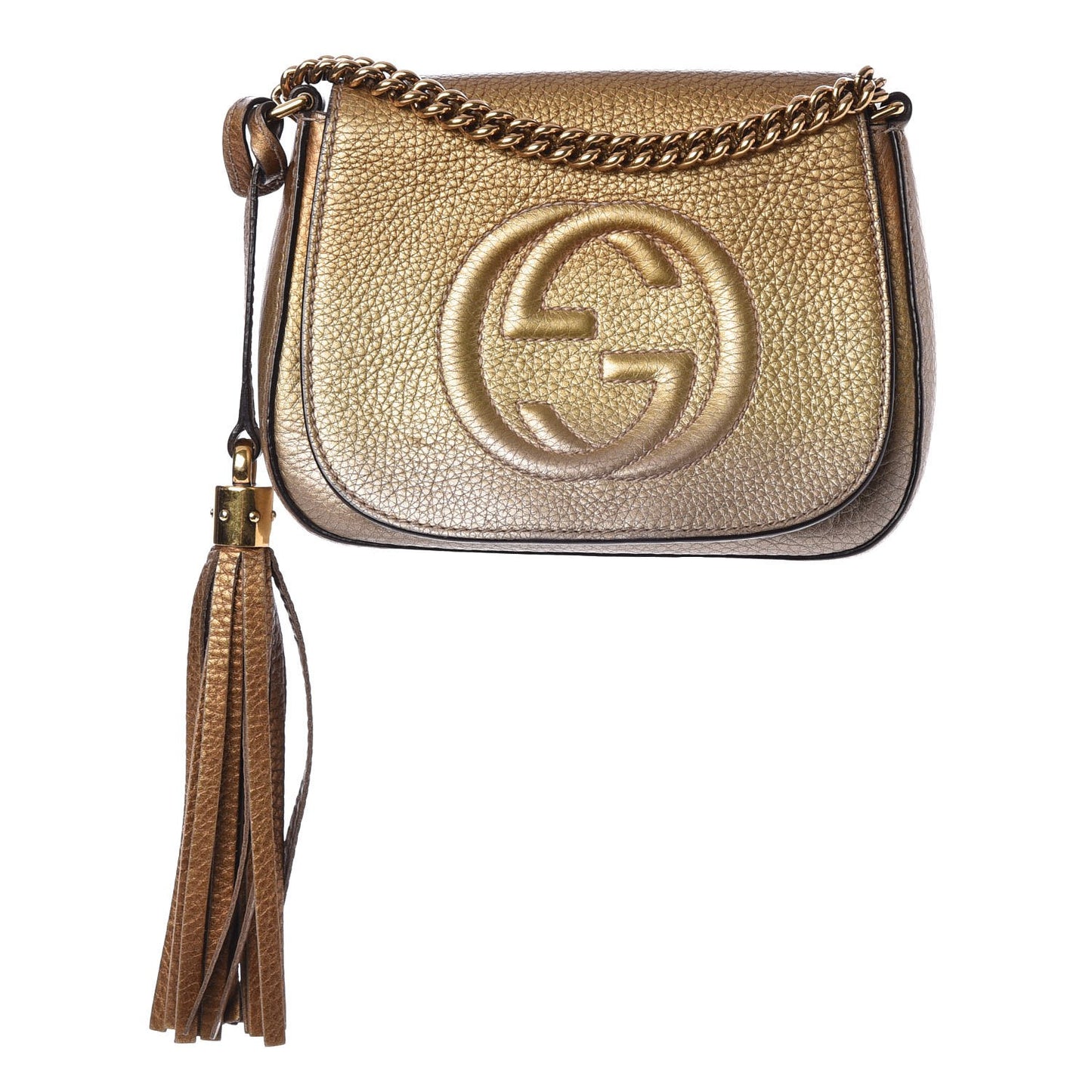 Metallic Pebbled Calfskin Small Soho Flap Crossbody Gold Ombre