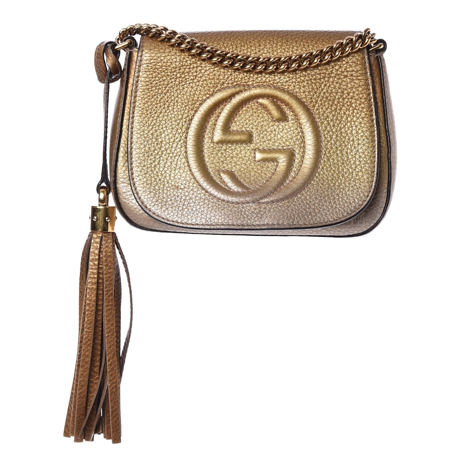 Gucci Metallic Pebbled Calfskin Small Soho Flap Crossbody Gold Ombre 1 of 12