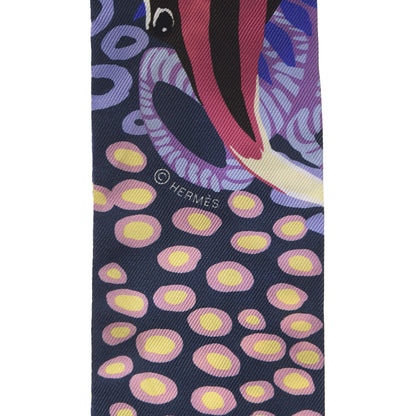 Hermes Silk Under The Waves Twilly Mauve Marine Jaune 3 of 4