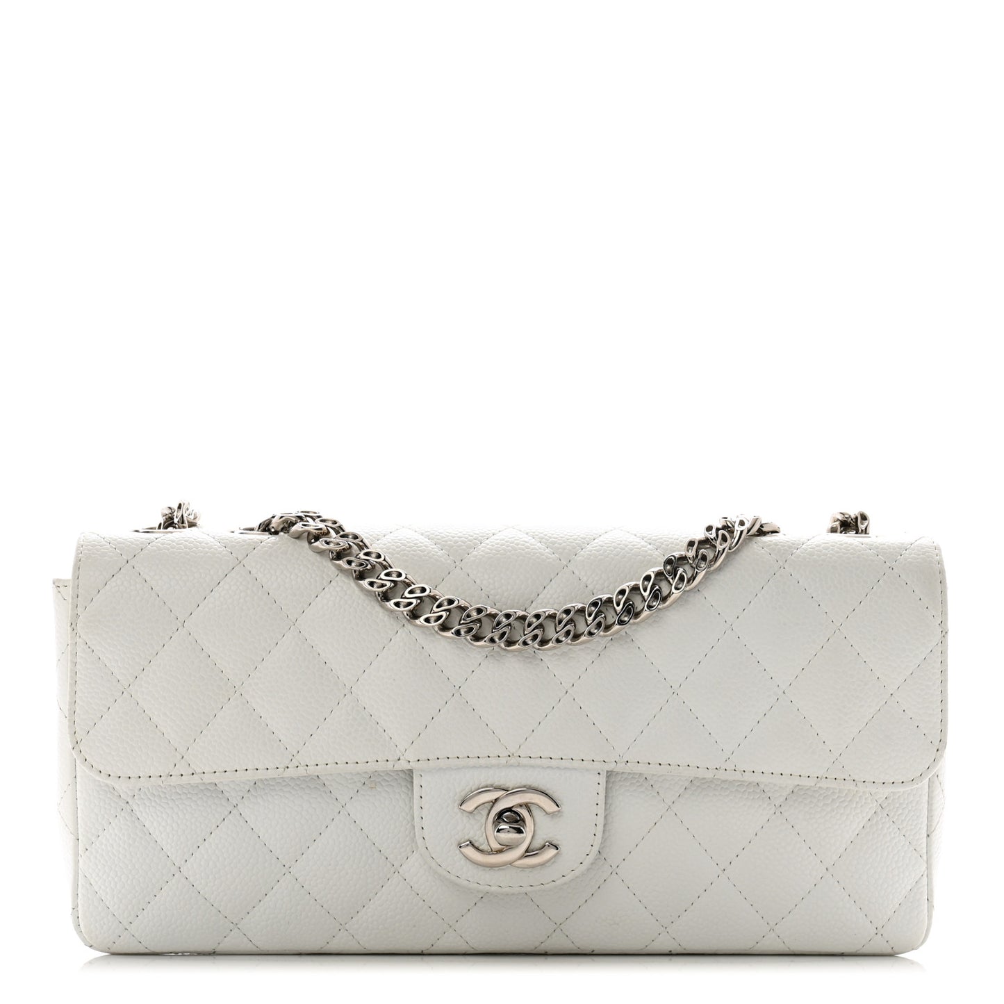 Caviar Quilted East West Flap Bijoux Chain White