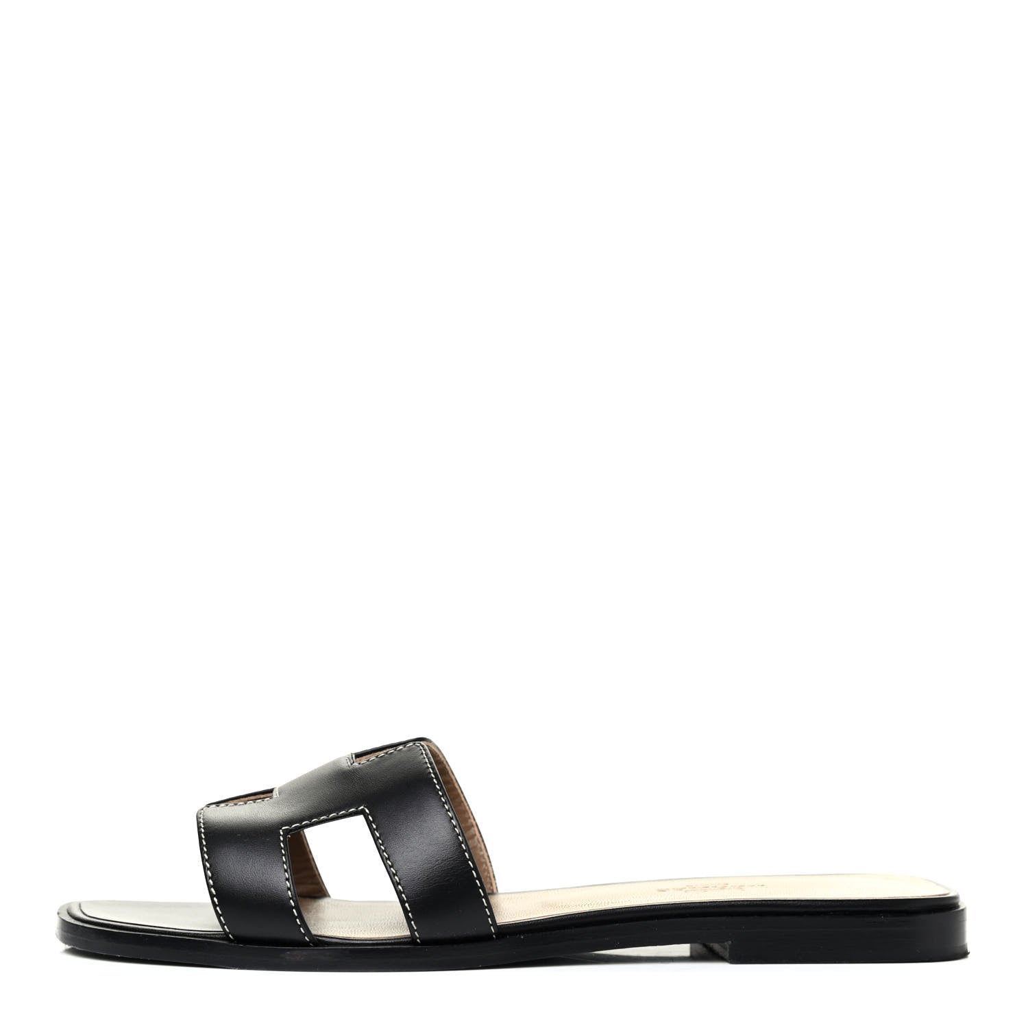 Hermes Box Calfskin Oran Sandals 37 Black 1 of 4