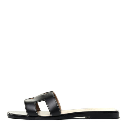 Hermes Box Calfskin Oran Sandals 37 Black 1 of 4
