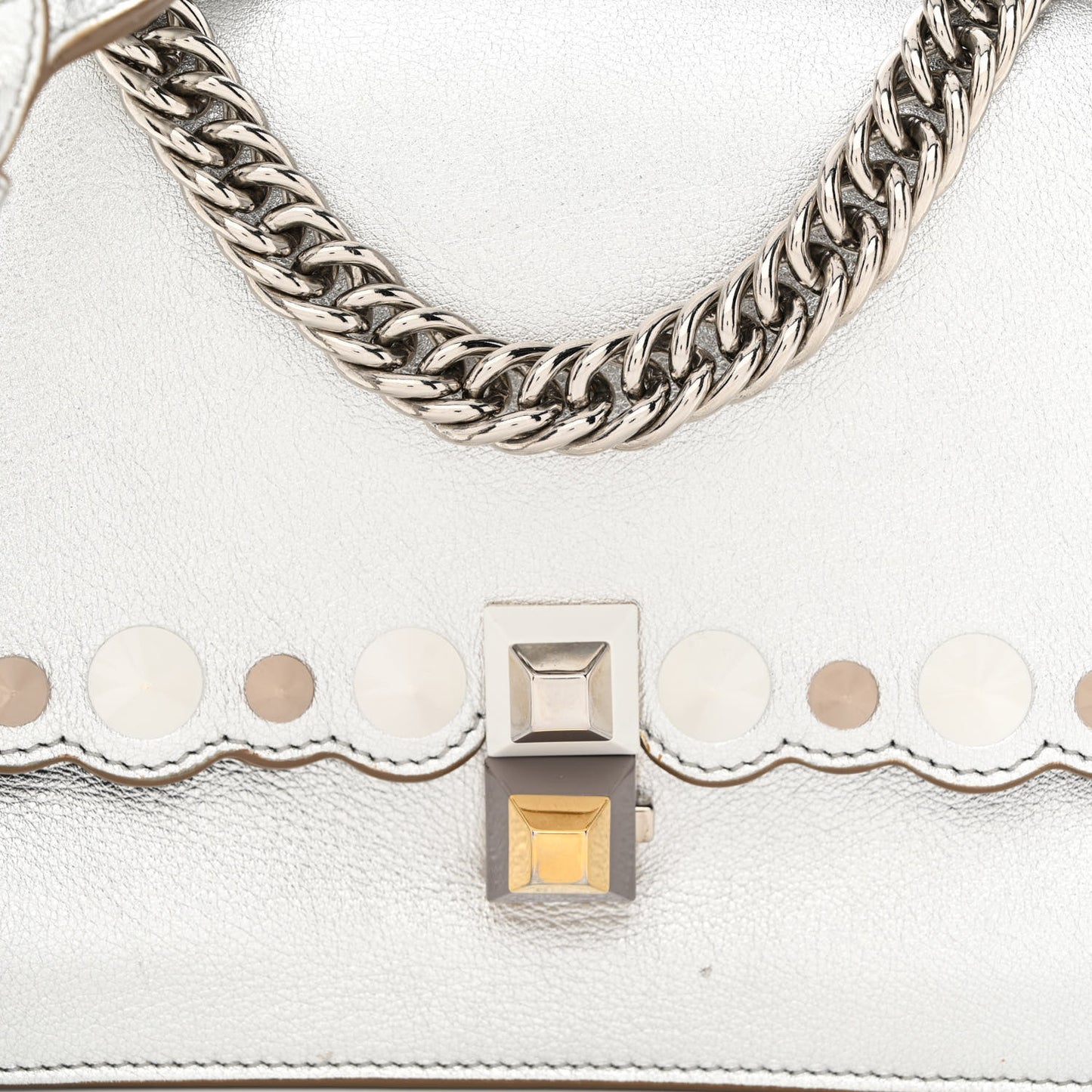 Vitello Catalan Mirror Scalloped Multi Studded Small Kan I Shoulder Bag Argento