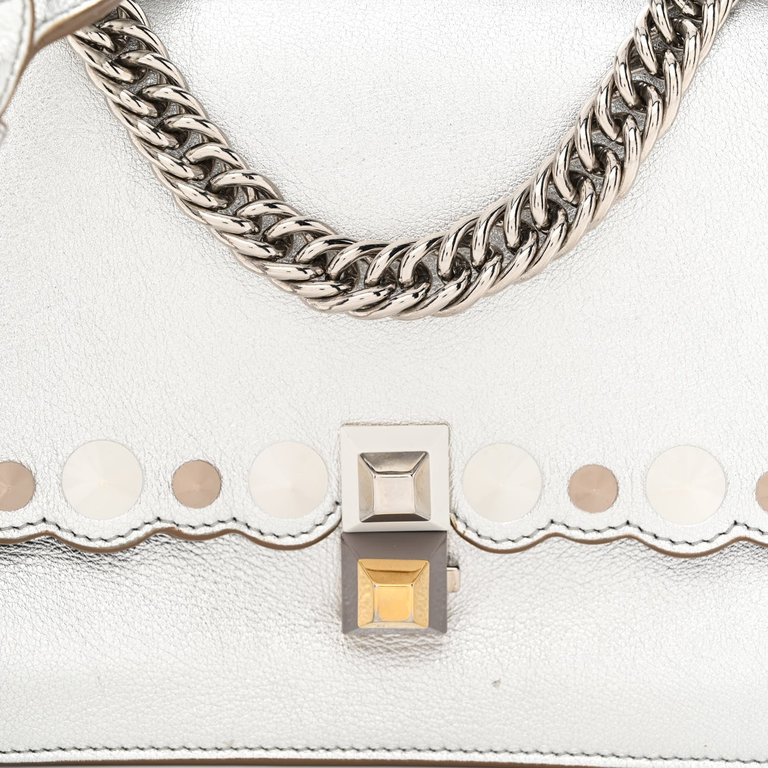 Fendi Vitello Catalan Mirror Scalloped Multi Studded Small Kan I Shoulder Bag Argento 8 of 14