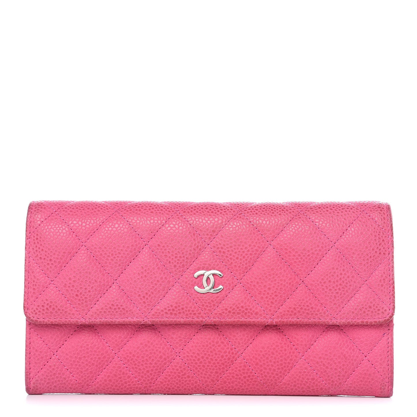 Iridescent Caviar Quilted Large Flap Wallet Pink