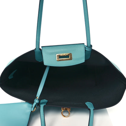 Salvatore Ferragamo Calfskin Travel Tote Tyrone Turquoise 6 of 11
