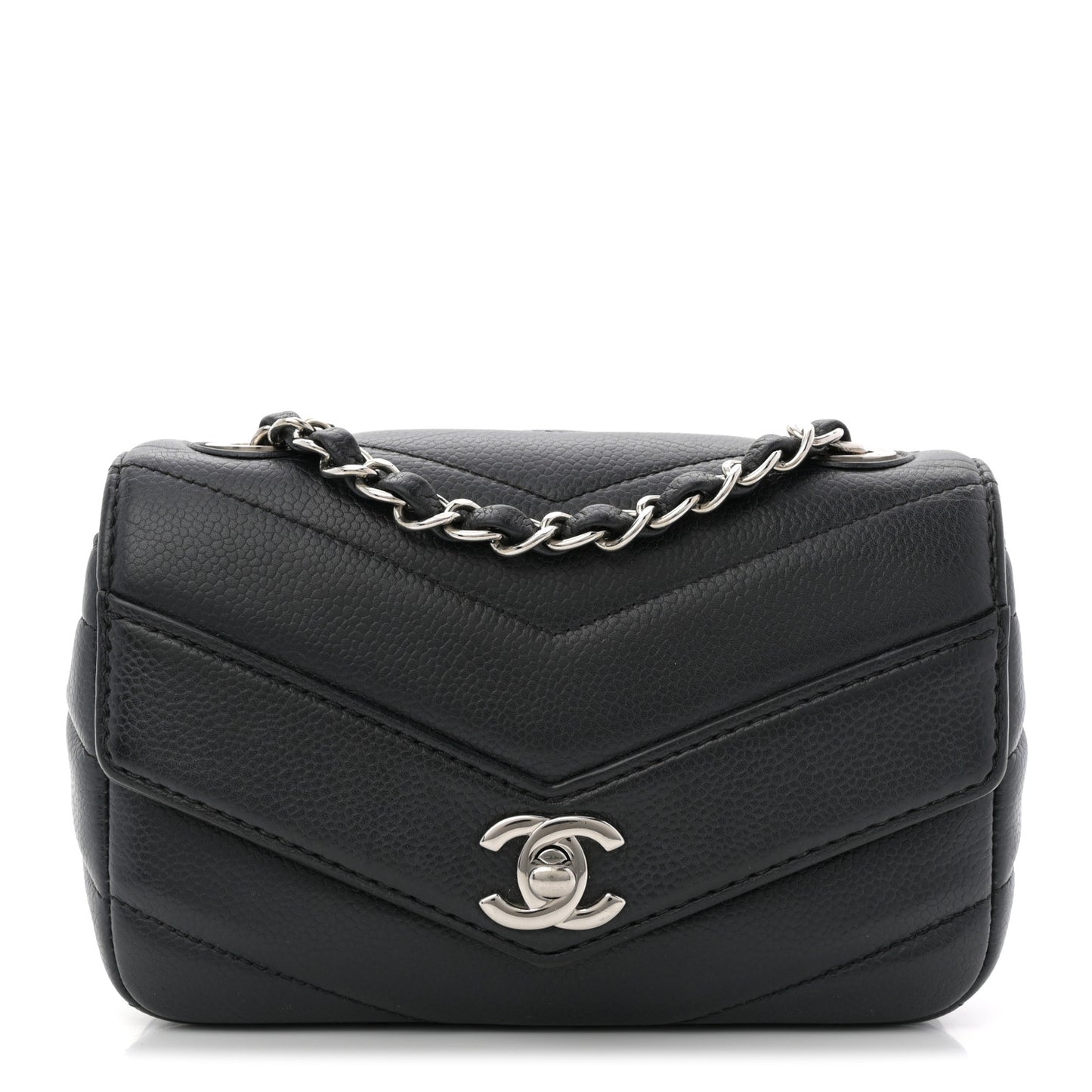 Caviar Chevron Quilted Small Single Flap Black