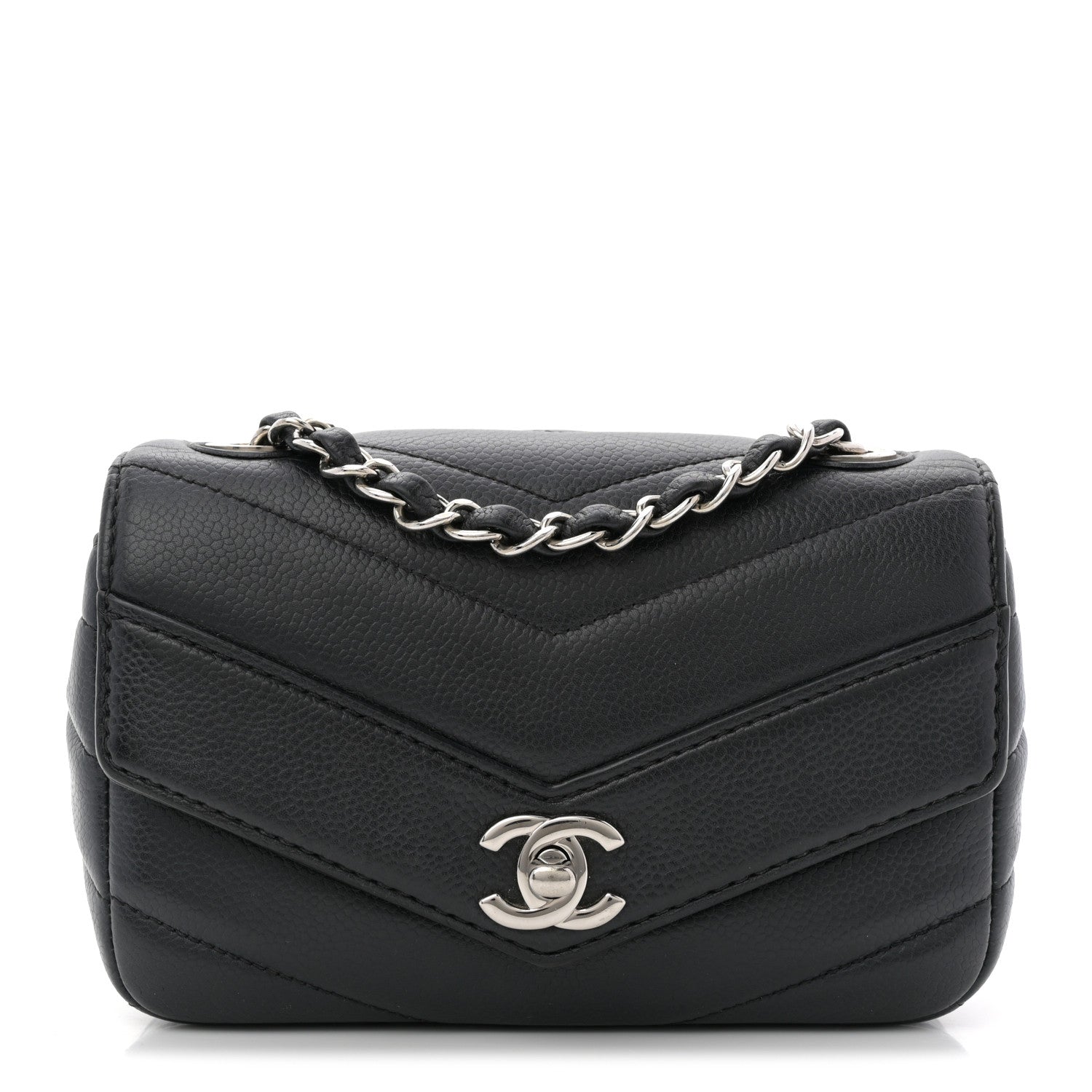 Chanel Caviar Chevron Quilted Small Single Flap Black 1 of 11