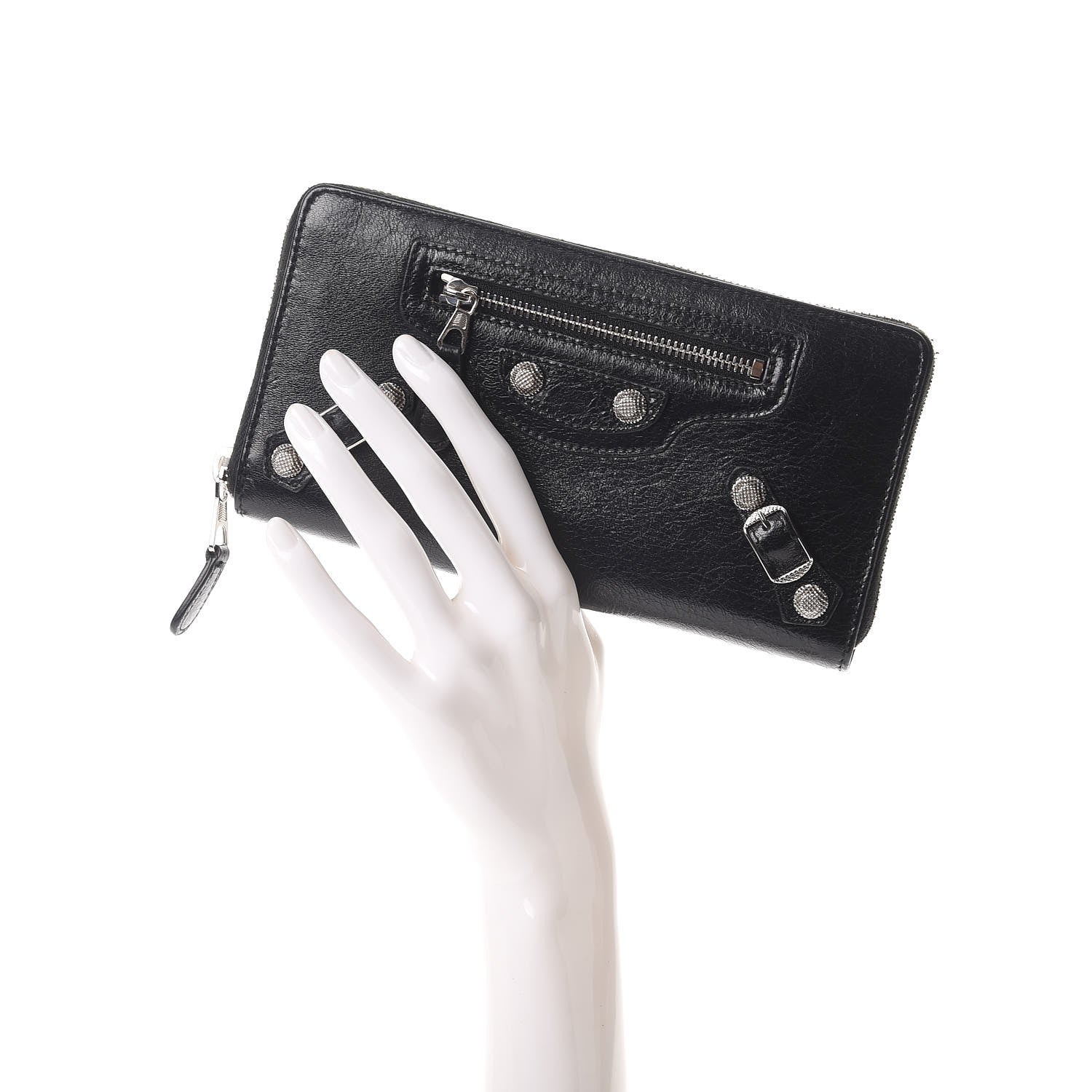 Balenciaga Agneau Giant 12 Silver Hardware Continental Zip Around Wallet Black 2 of 11