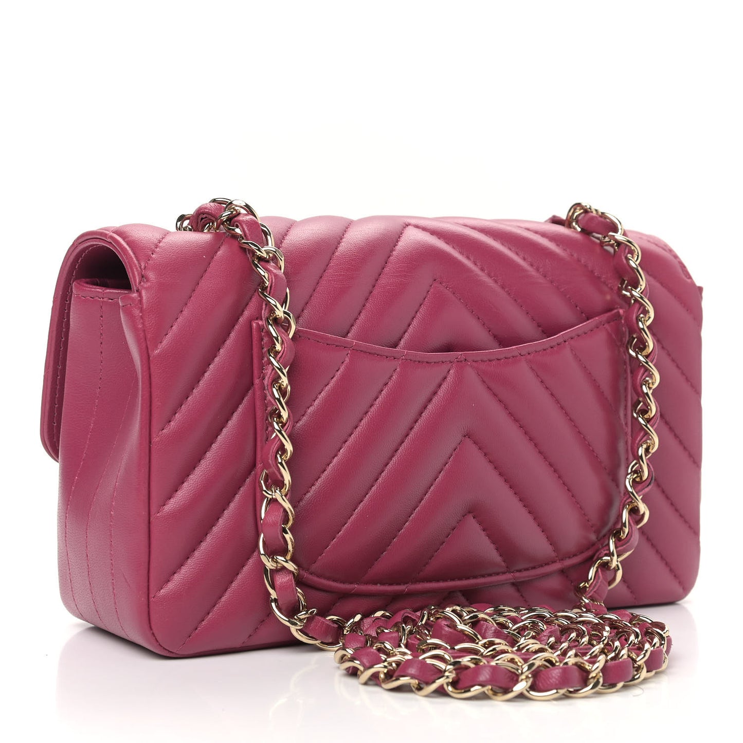 Lambskin Chevron Quilted Mini Rectangular Flap Dark Pink