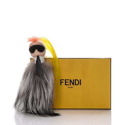 Fendi Fox Mink Goat Fur Mini Karlito Bag Charm White Black Flamingo 6 of 6