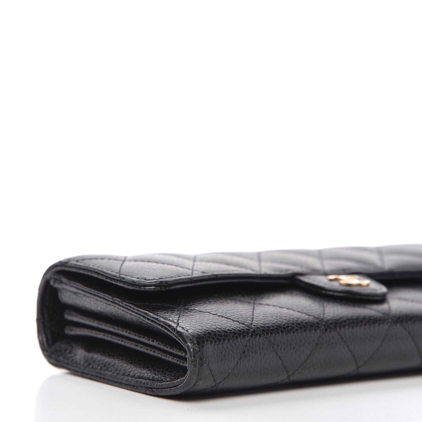 Caviar Quilted Large Gusset Flap Wallet Black