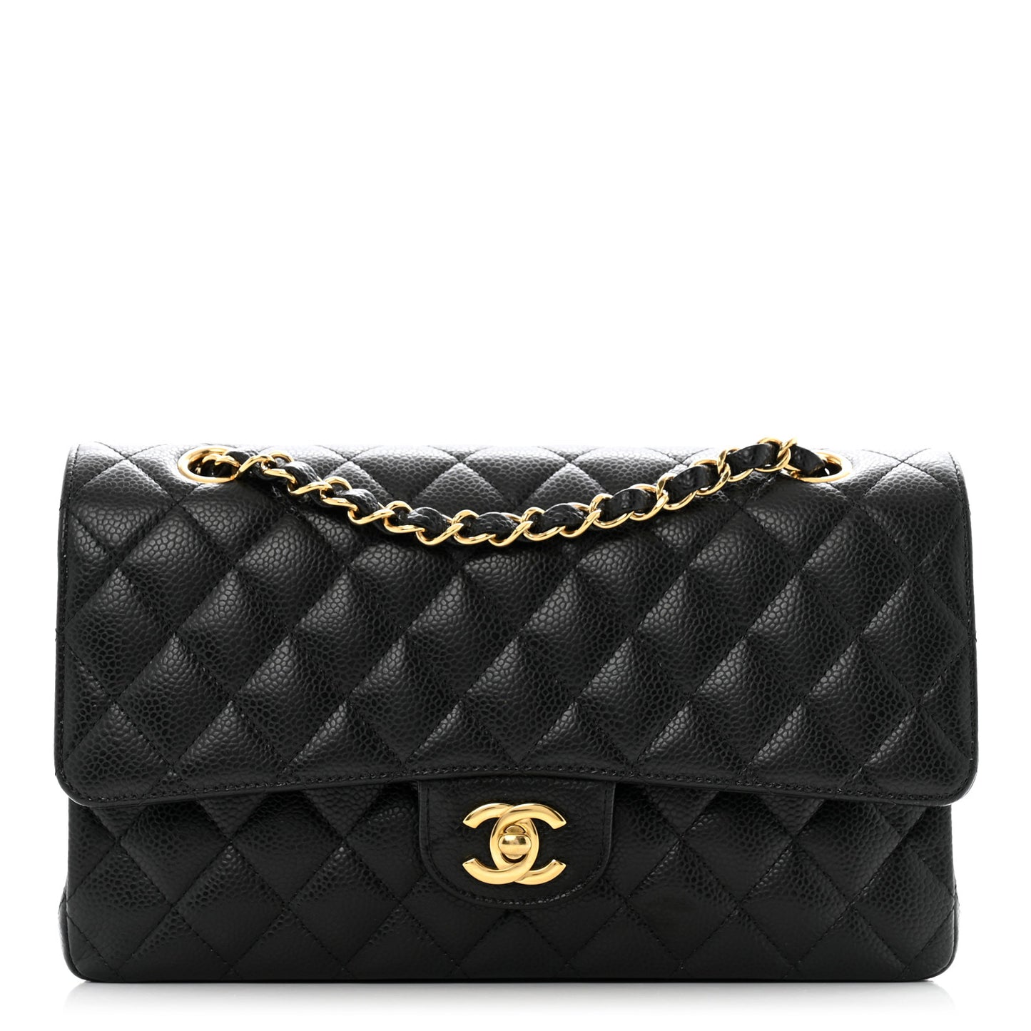 Caviar Quilted Medium Double Flap Black