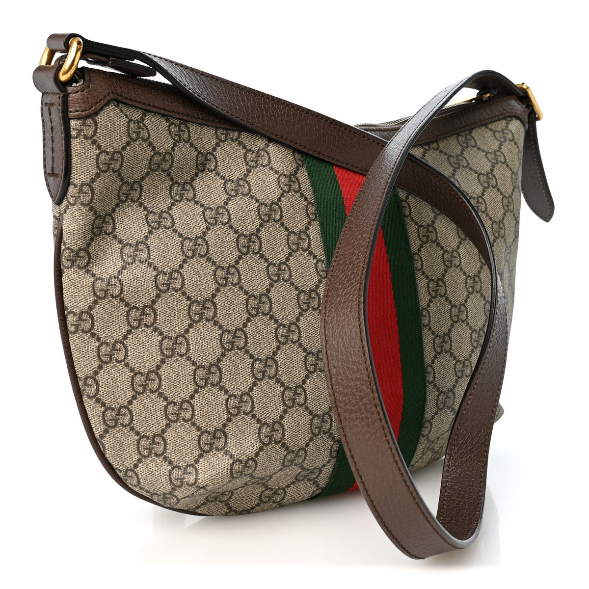 GG Supreme Monogram Web Small Ophidia Half Moon Hobo Brown
