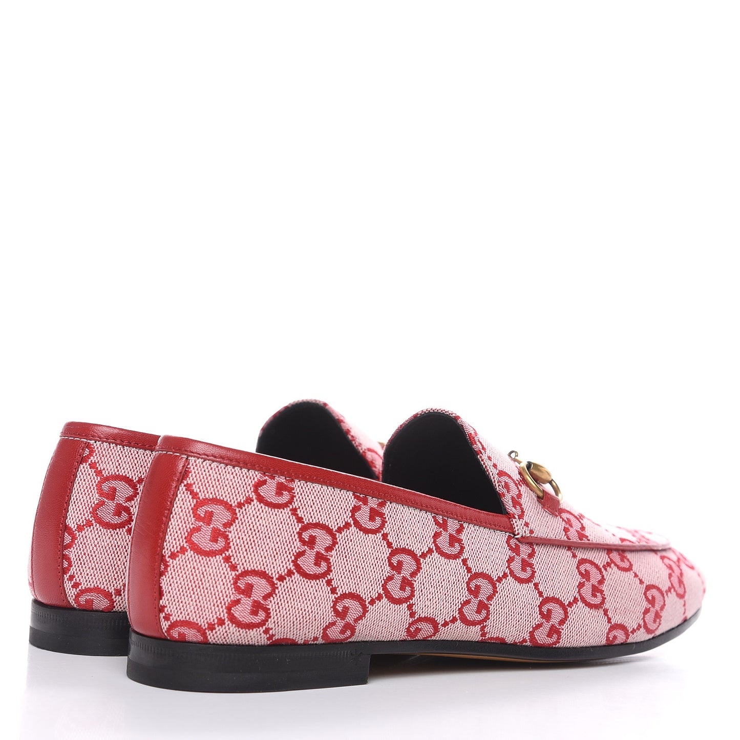 Canvas GG Monogram Horsebit Womens Jordaan Loafers 37.5 Gardenia Hibiscus Red