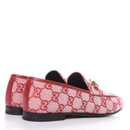 Gucci Canvas GG Monogram Horsebit Womens Jordaan Loafers 37.5 Gardenia Hibiscus Red 4 of 9