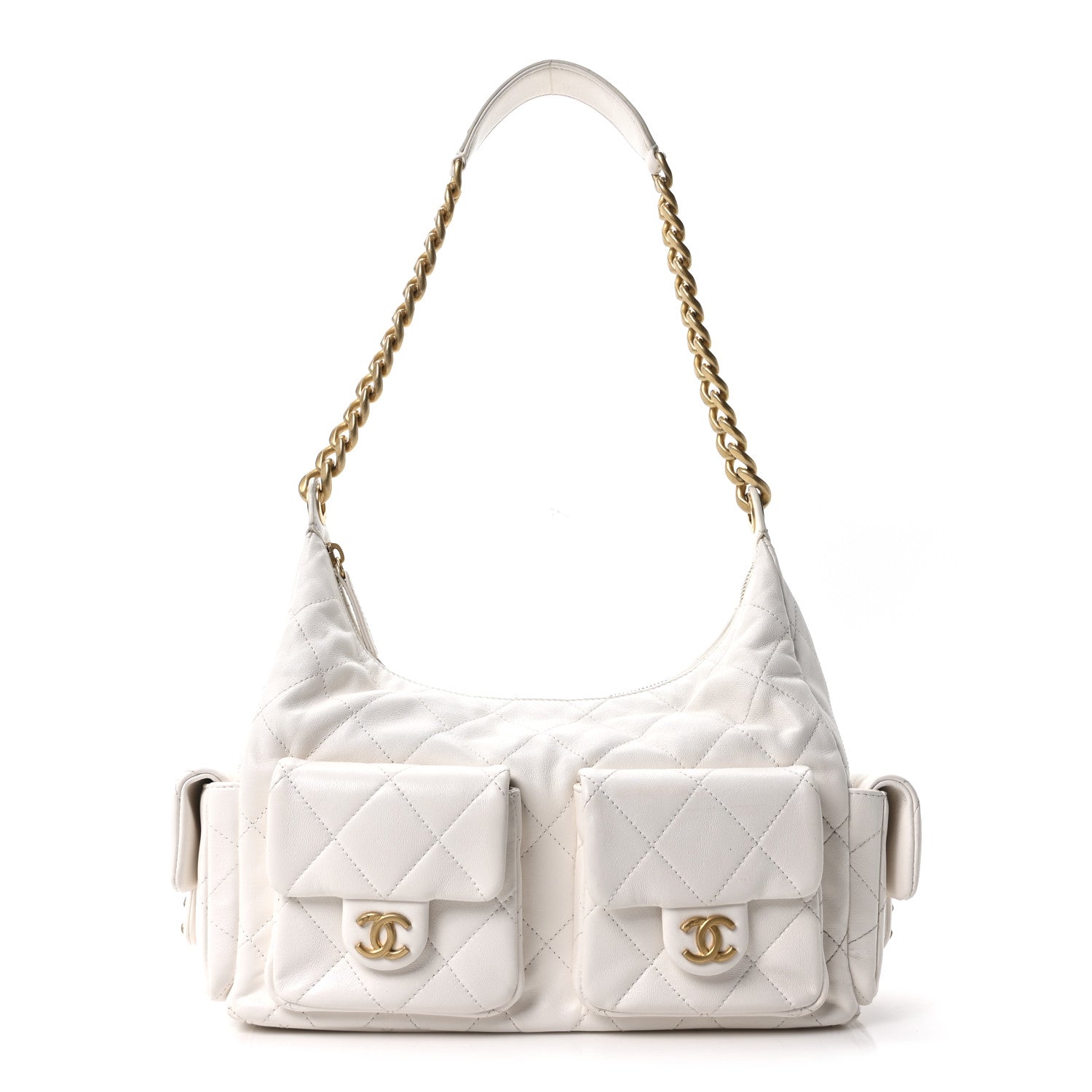 Chanel Shiny Lambskin Quilted Trendy Pockets Hobo White 1 of 10