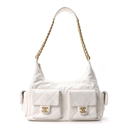 Chanel Shiny Lambskin Quilted Trendy Pockets Hobo White 1 of 10