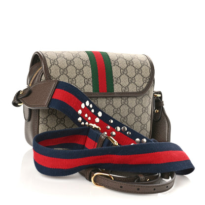 Gucci GG Supreme Monogram Textured Dollar Calfskin Web Studded Mini Ophidia Flap Shoulder Bag Beige Ebony New Acero 2 of 8