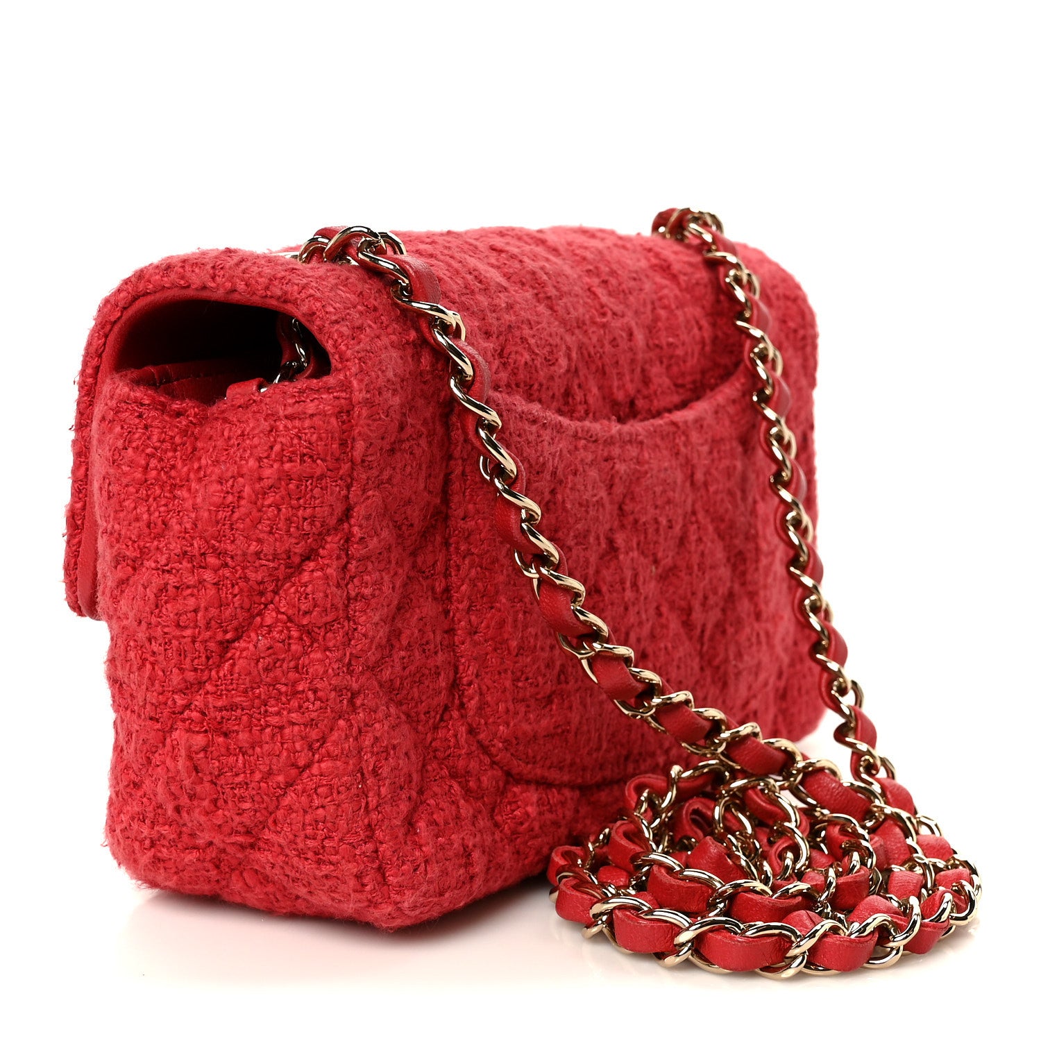 Chanel Tweed Quilted Mini Rectangular Flap Red 3 of 11