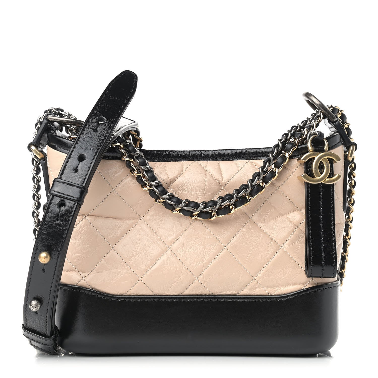 Chanel Aged Calfskin Quilted Small Gabrielle Hobo Beige Black 1 of 10
